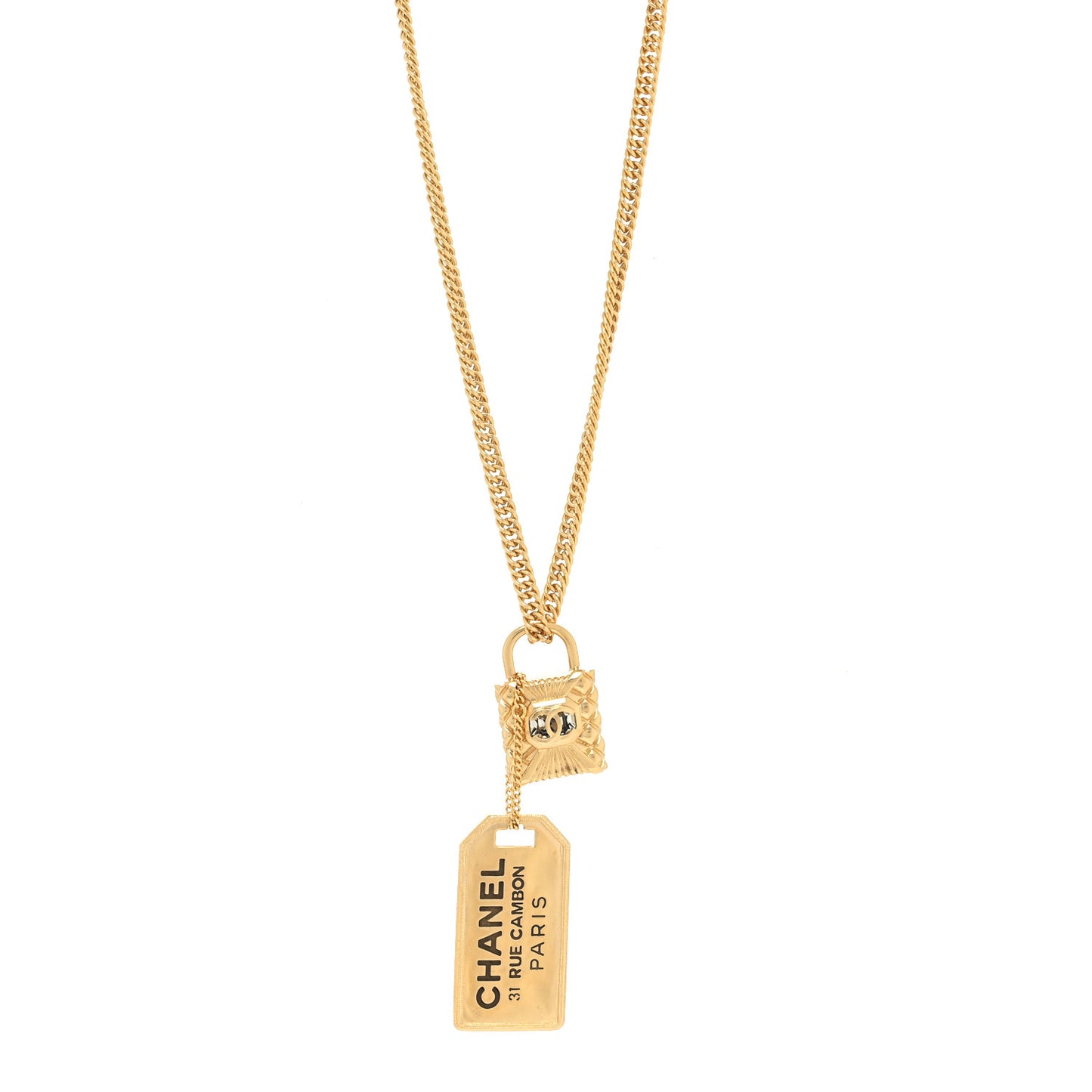 CC Padlock ID Dog Tag Charm Necklace Gold