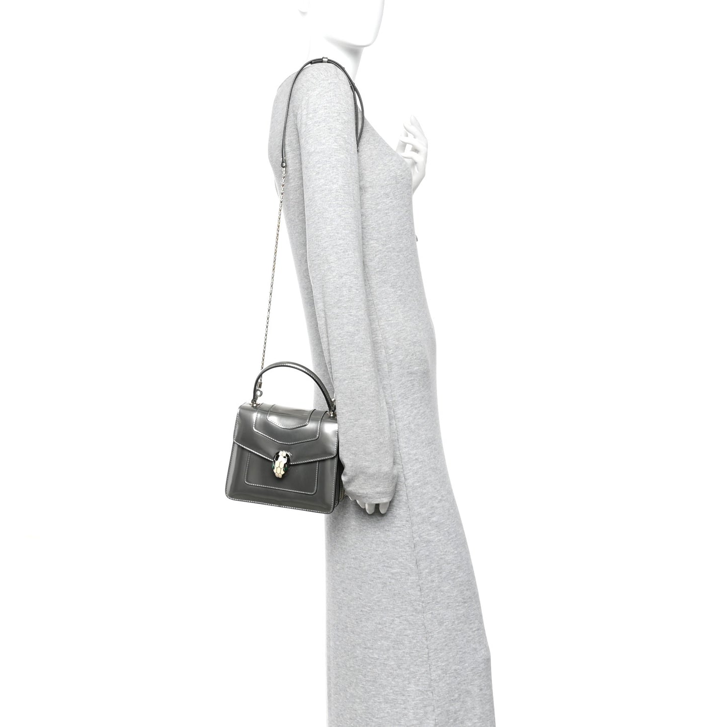 Metallic Calfskin Serpenti Forever Top Handle Silver