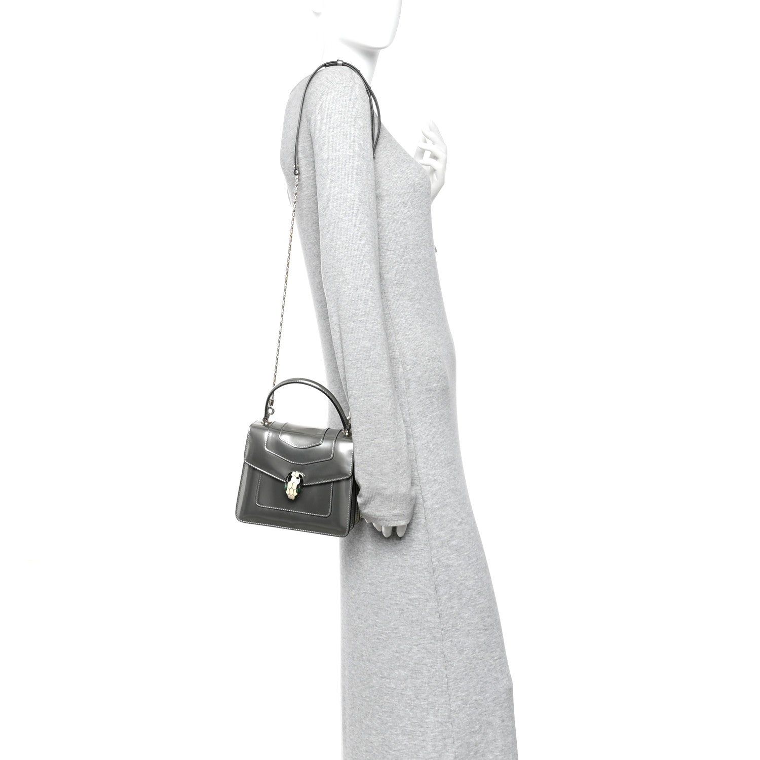Bulgari Metallic Calfskin Serpenti Forever Top Handle Silver 2 of 11
