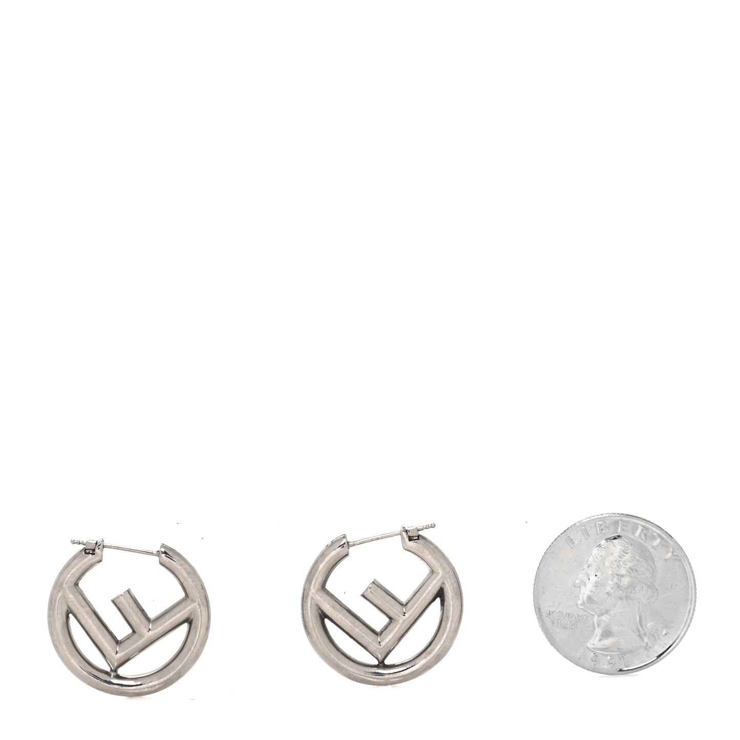 Metal FF Hoop Earrings Silver