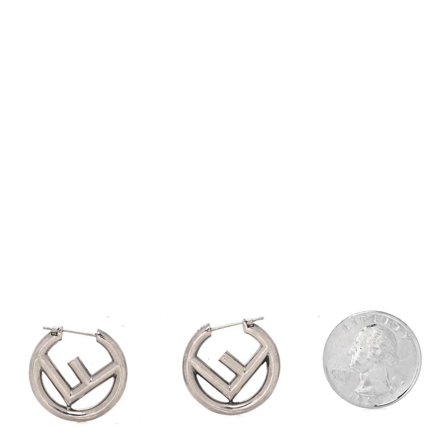 Fendi Metal FF Hoop Earrings Silver 2 of 5