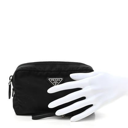 Prada Tessuto Nylon Vela Saffiano Necessaire Wristlet Pouch Black 2 of 9