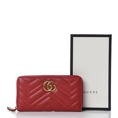 Gucci Calfskin Matelasse GG Marmont Zip Around Wallet Hibiscus Red 10 of 10