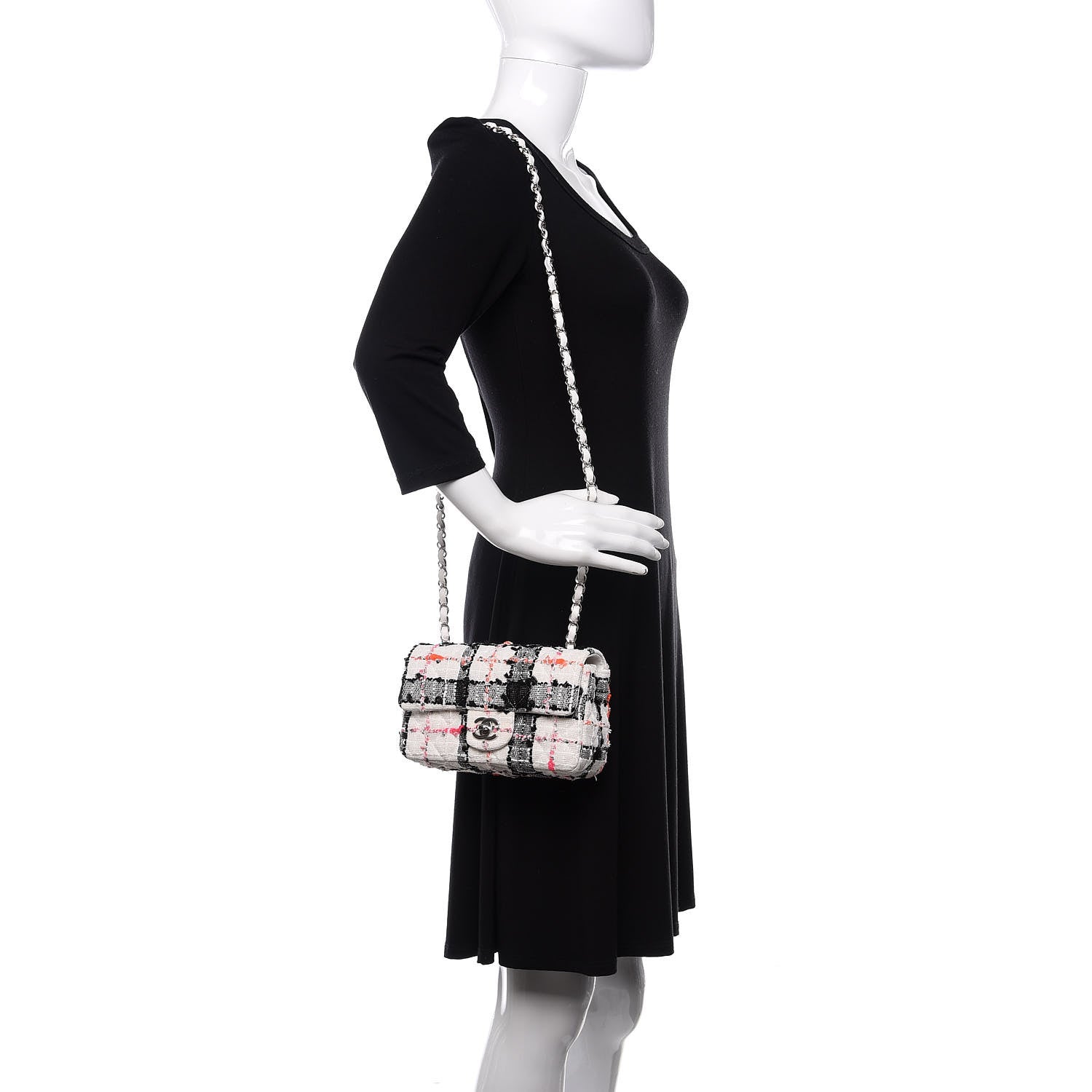 Chanel Tweed Quilted Mini Rectangular Flap Black White Pink 2 of 9