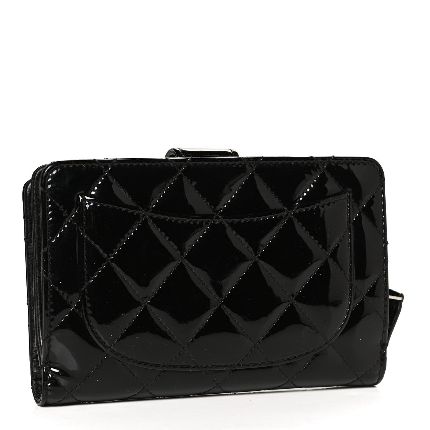 Patent Quilted Zip Pocket Wallet Black