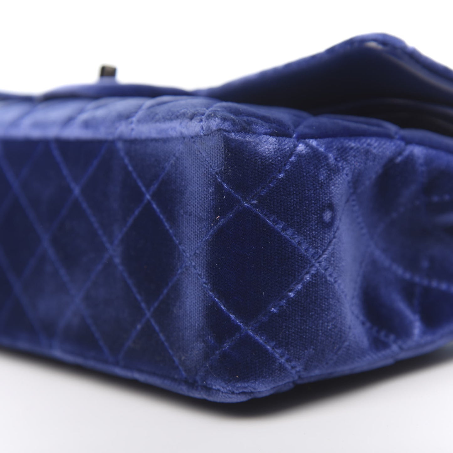 Velvet Quilted Medium Double Flap Navy Blue