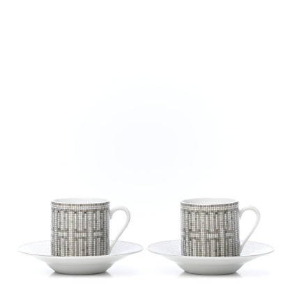 Hermes Porcelain Mosaique au 24 Coffee Cup and Saucer Set of 2 1 of 6