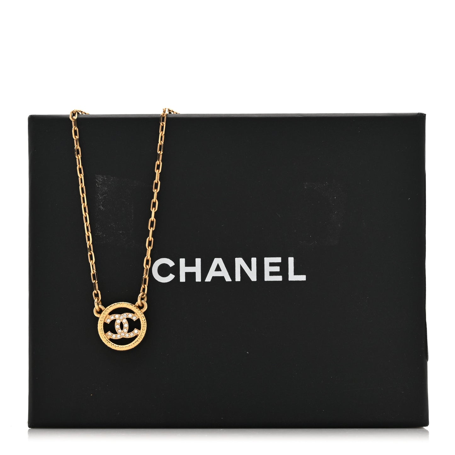 Crystal Metal CC Round Pendant Necklace Gold