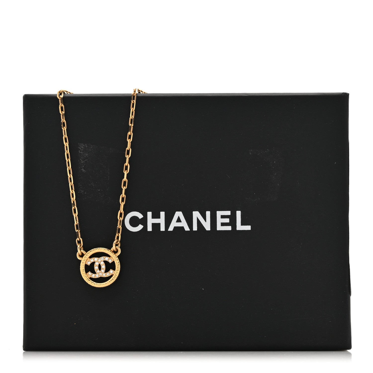 Chanel Crystal Metal CC Round Pendant Necklace Gold 5 of 5