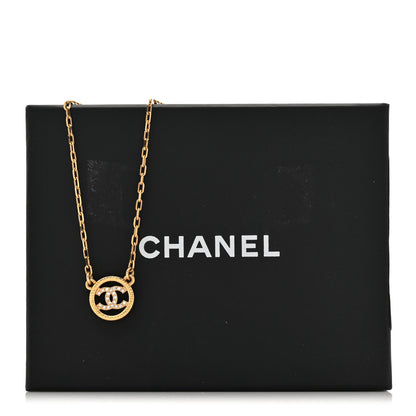 Chanel Crystal Metal CC Round Pendant Necklace Gold 5 of 5