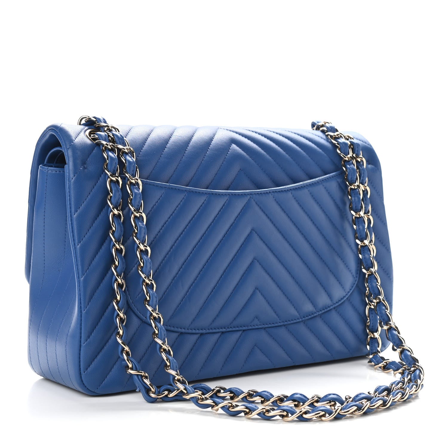 Chanel Lambskin Chevron Quilted Jumbo Double Flap Blue 3 of 10