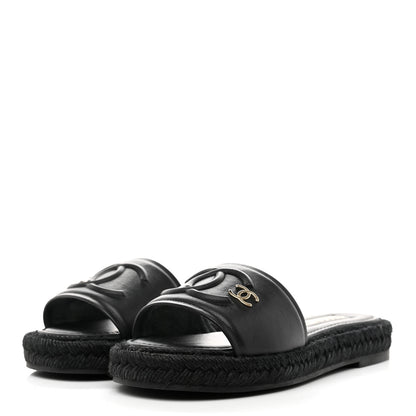 Chanel Lambskin Espadrille Mule Sandals 35 Black 3 of 9