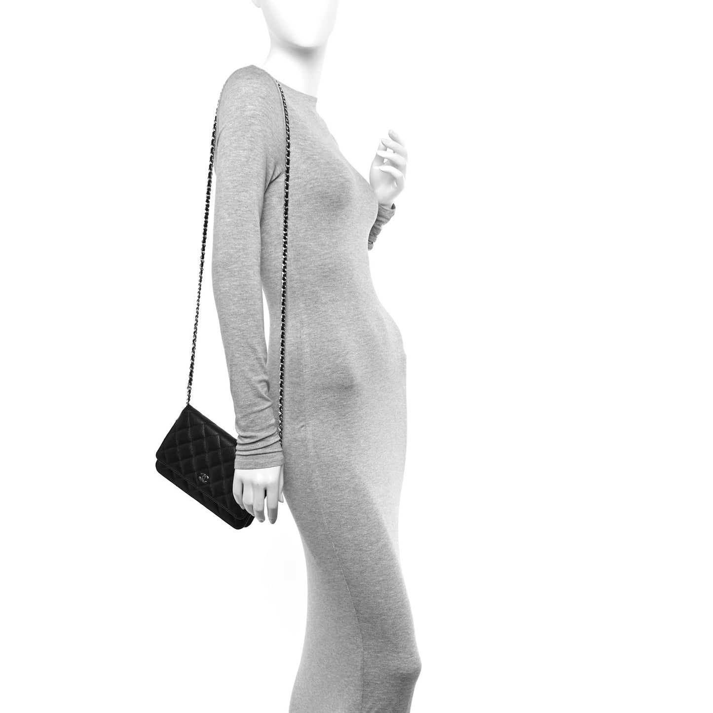 Caviar Quilted Wallet on Chain WOC Black