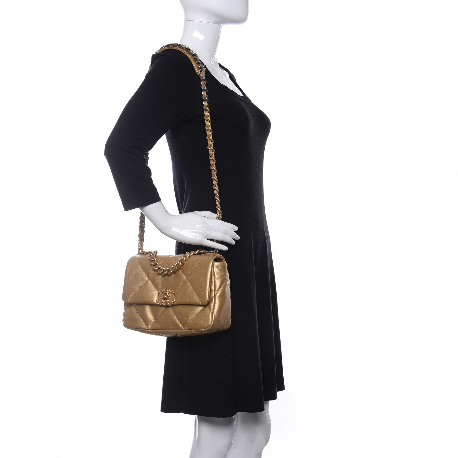 Chanel Metallic Goatskin Quilted Medium Chanel 19 Flap Gold 2 of 11