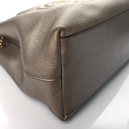 Gucci Metallic Pebbled Calfskin Medium Soho Chain Shoulder Bag Golden Beige 10 of 11