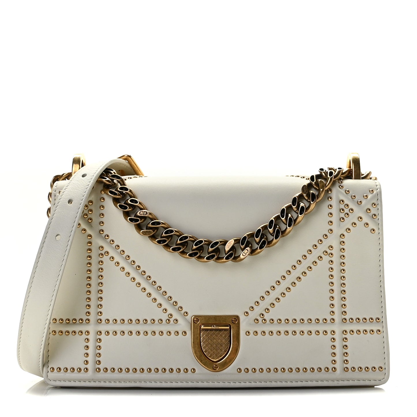 Lambskin Studded Small Diorama Flap Bag Off White