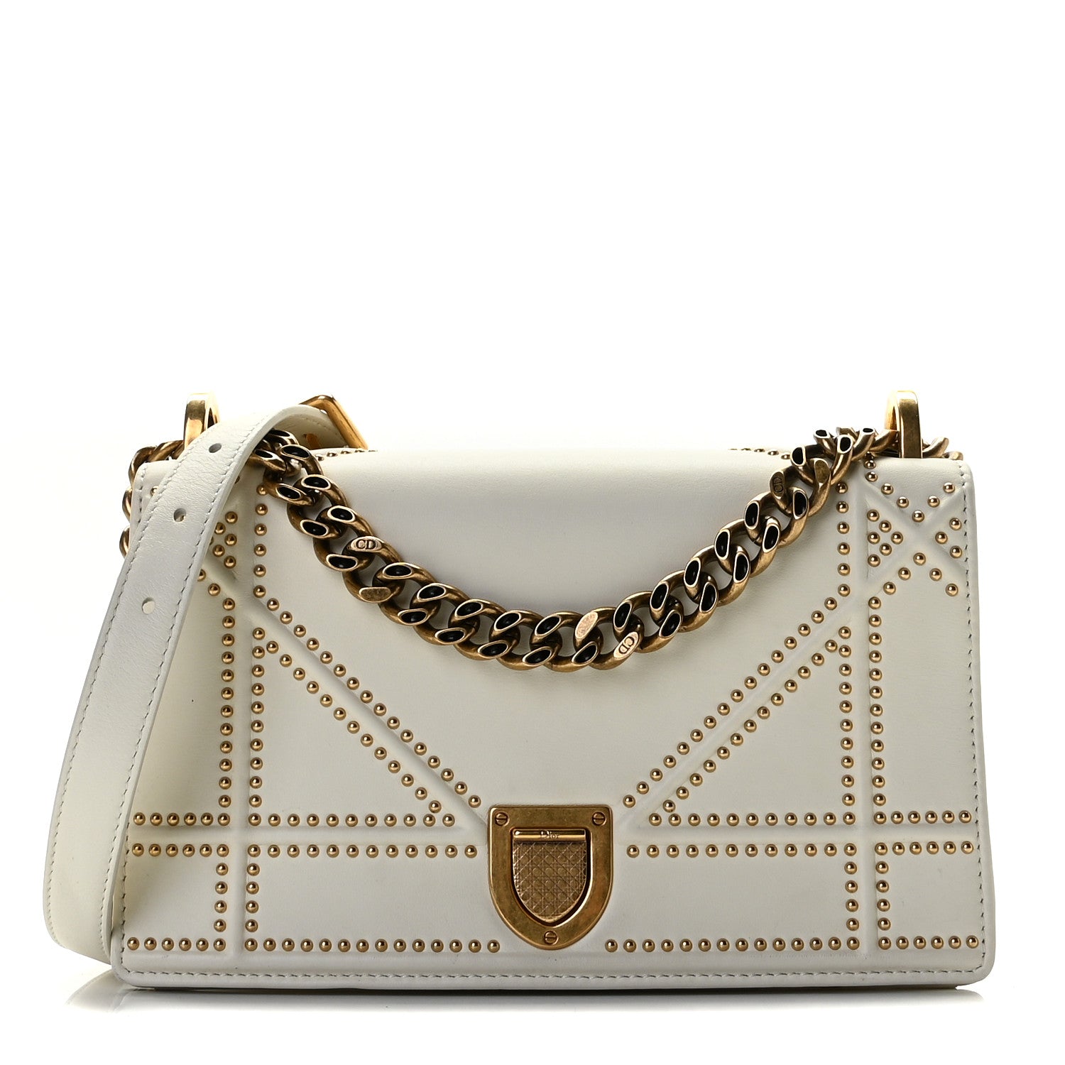 Christian Dior Lambskin Studded Small Diorama Flap Bag Off White 1 of 14