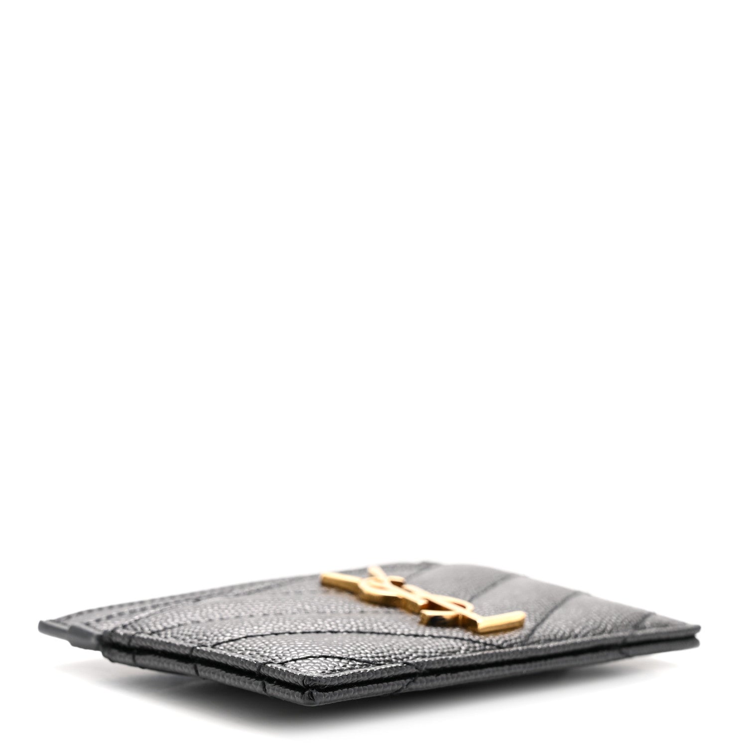 Saint Laurent Grain De Poudre Matelasse Chevron Monogram Credit Card Case Black 4 of 10