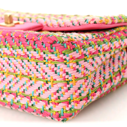Chanel Cotton Mixed Fibers Woven Mini Rectangular Flap Pink Green 10 of 12