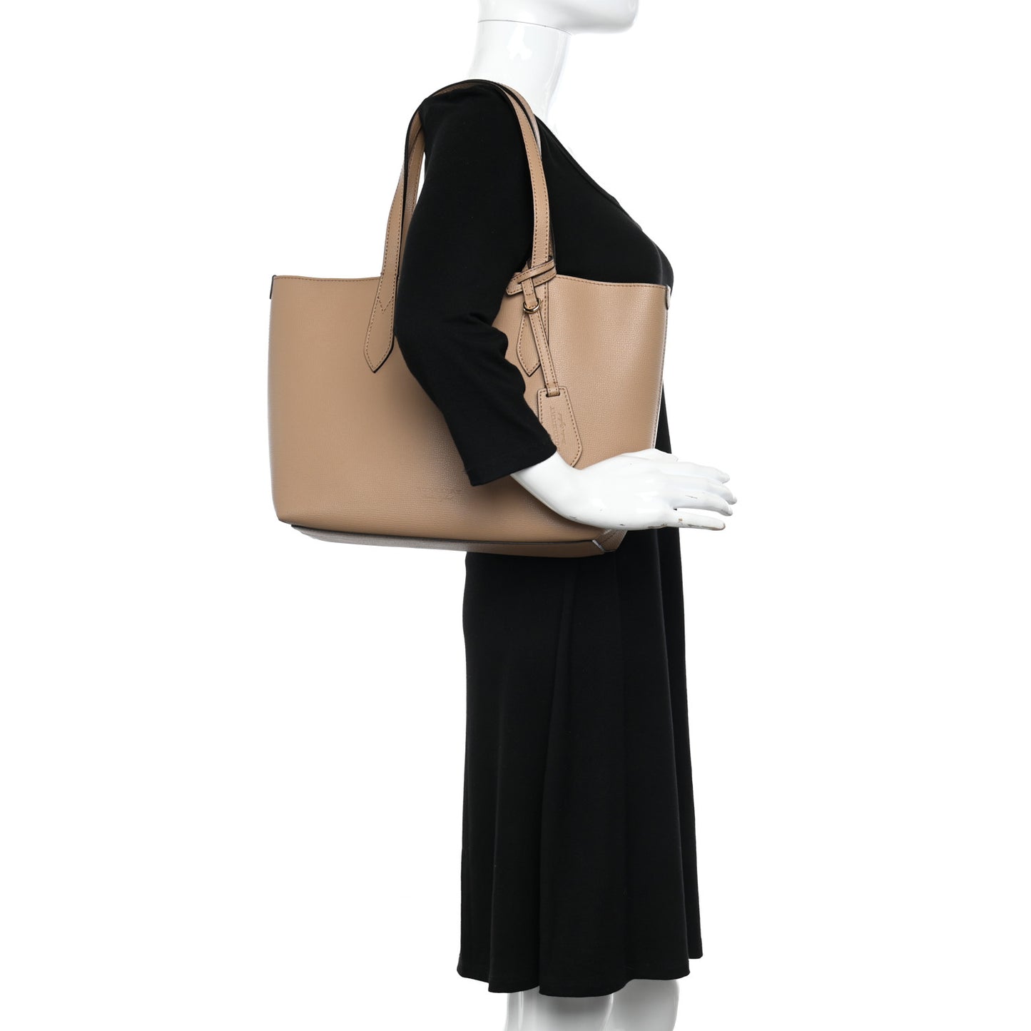 Grainy Calfskin Haymarket Check Small Reversible Tote Mid Camel