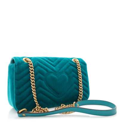 Gucci Velvet Matelasse Small GG Marmont Shoulder Bag Pavone Cyan 3 of 10