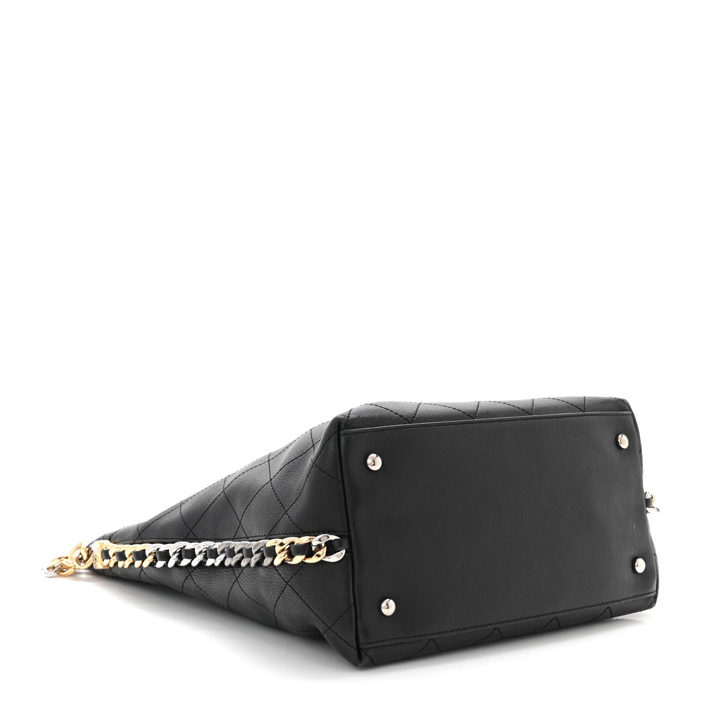 Calfskin Stitched Large Button Up Hobo Black