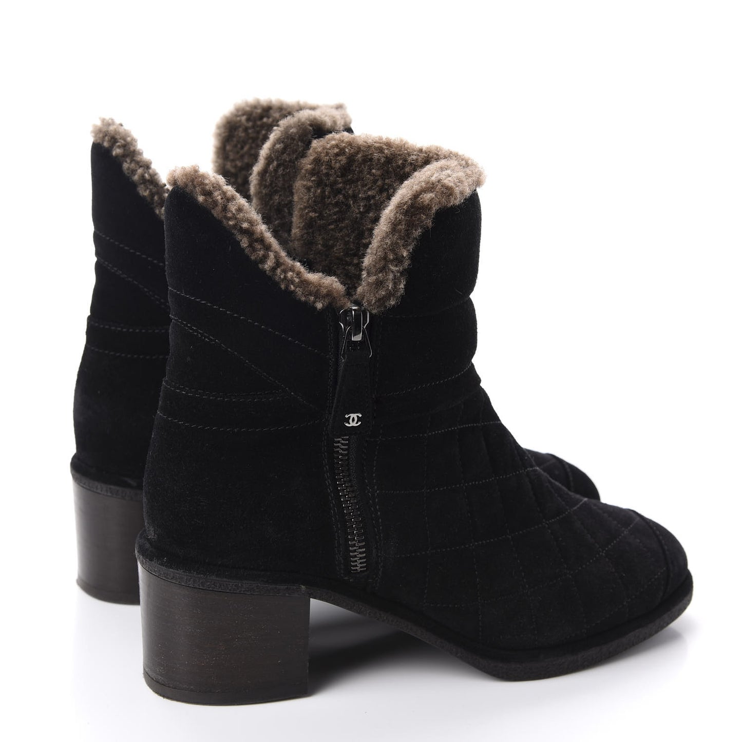 Suede Quilted Shearling Short Boots 36.5 Black