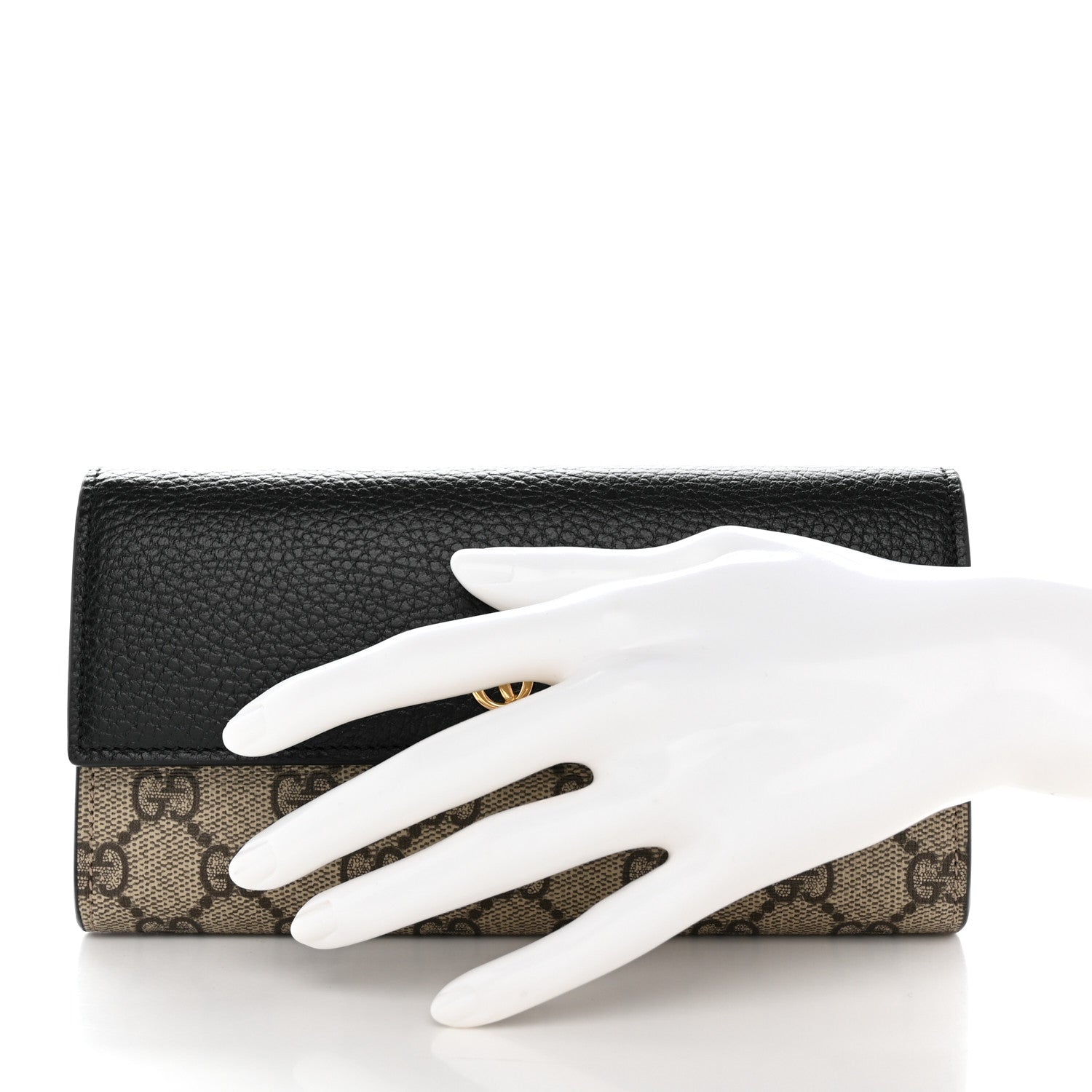 Gucci Dollar Calfskin GG Supreme Monogram GG Marmont Continental Wallet Black Beige Ebony 2 of 8