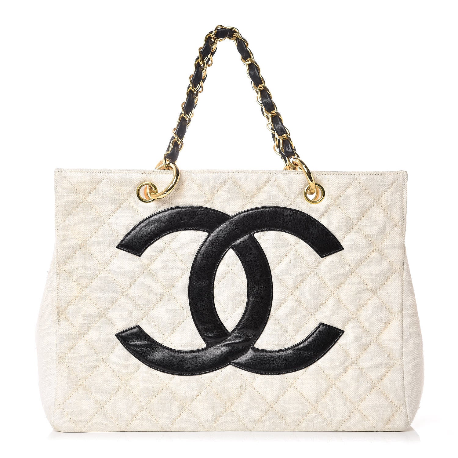 Chanel Linen Quilted CC Shopping Tote Beige 1 of 21