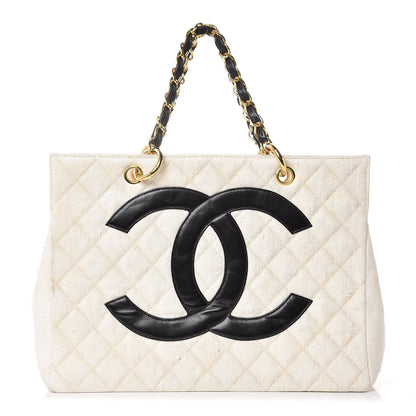 Chanel Linen Quilted CC Shopping Tote Beige 1 of 21