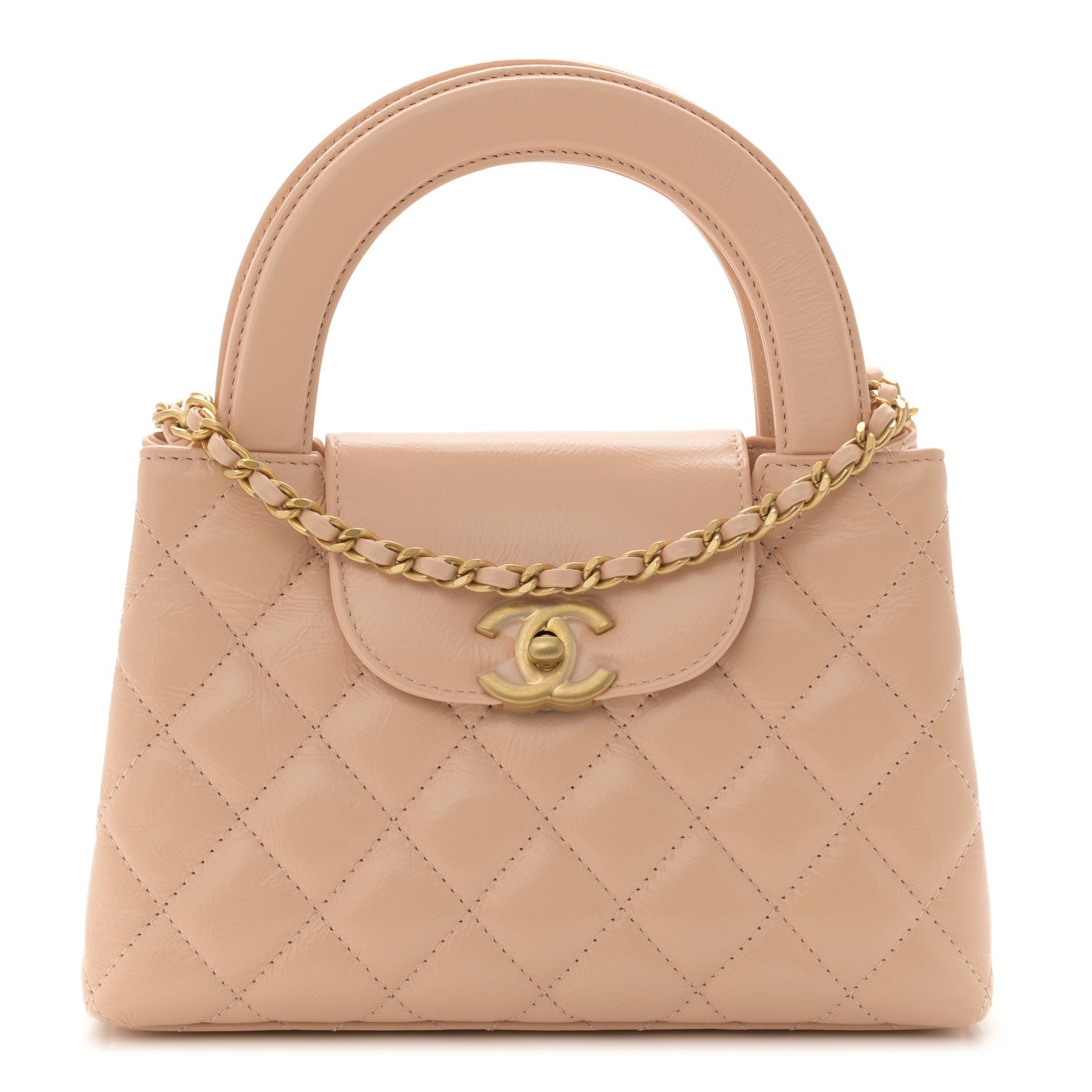 Chanel Shiny Aged Calfskin Quilted Nano Kelly Shopper Beige 1 of 10