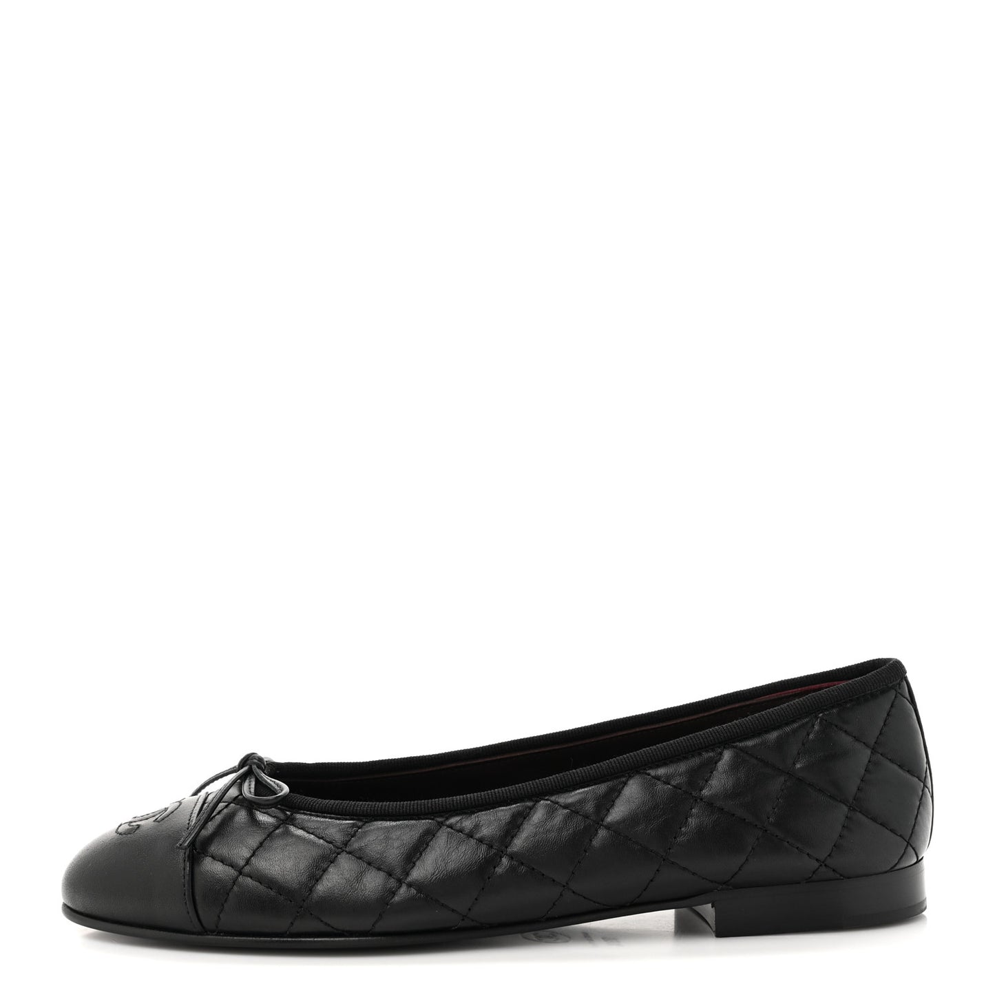 Aged Calfskin Quilted CC Cap Toe Ballerina Flats 38.5 Black