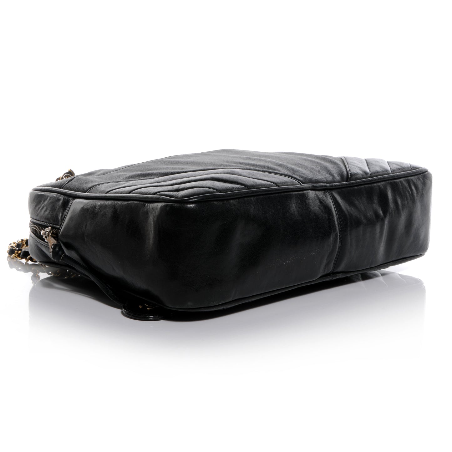 Lambskin Coated Canvas Vertical Quilted Camera Bag Black