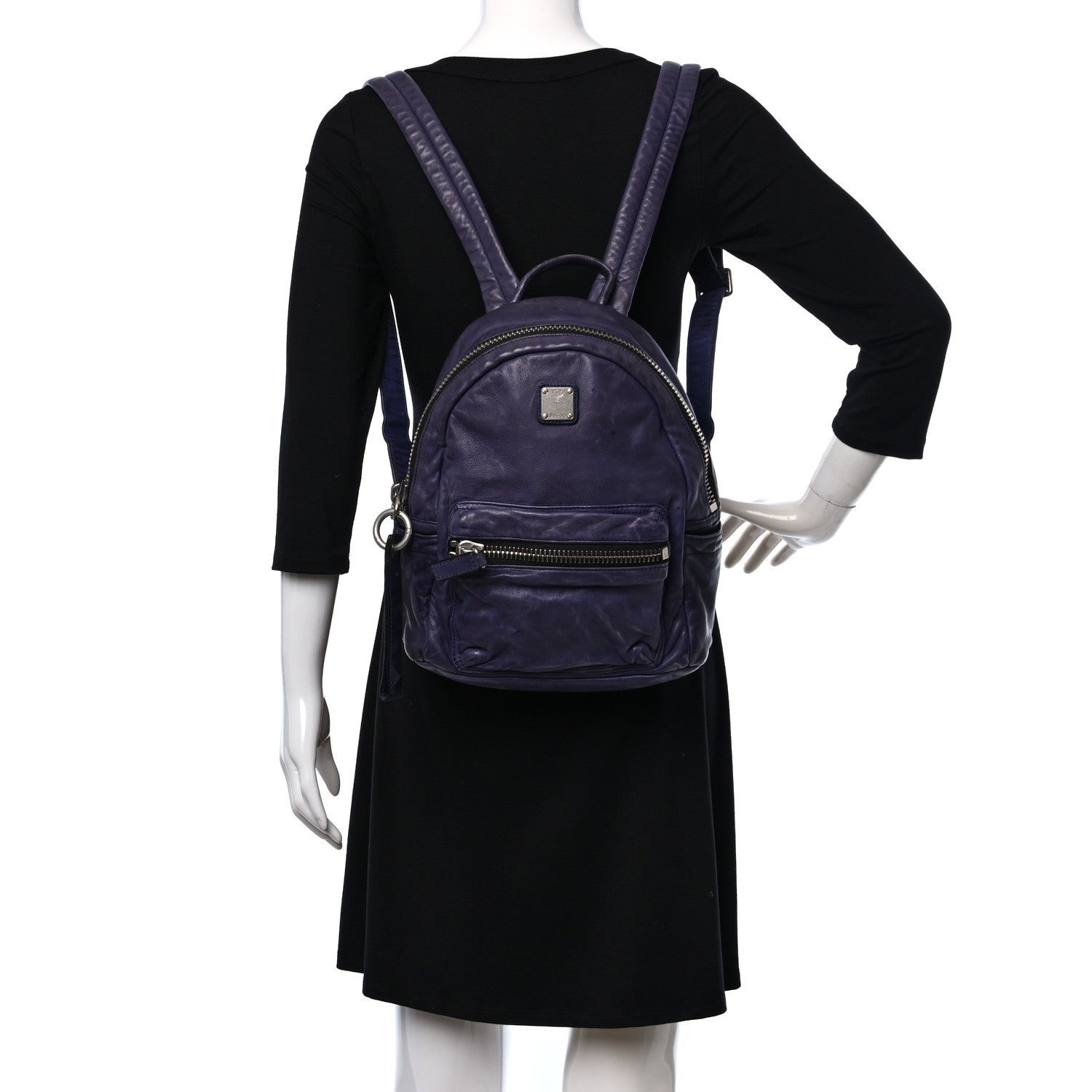 MCM Lambskin Small Tumbler Backpack Navy 2 of 10