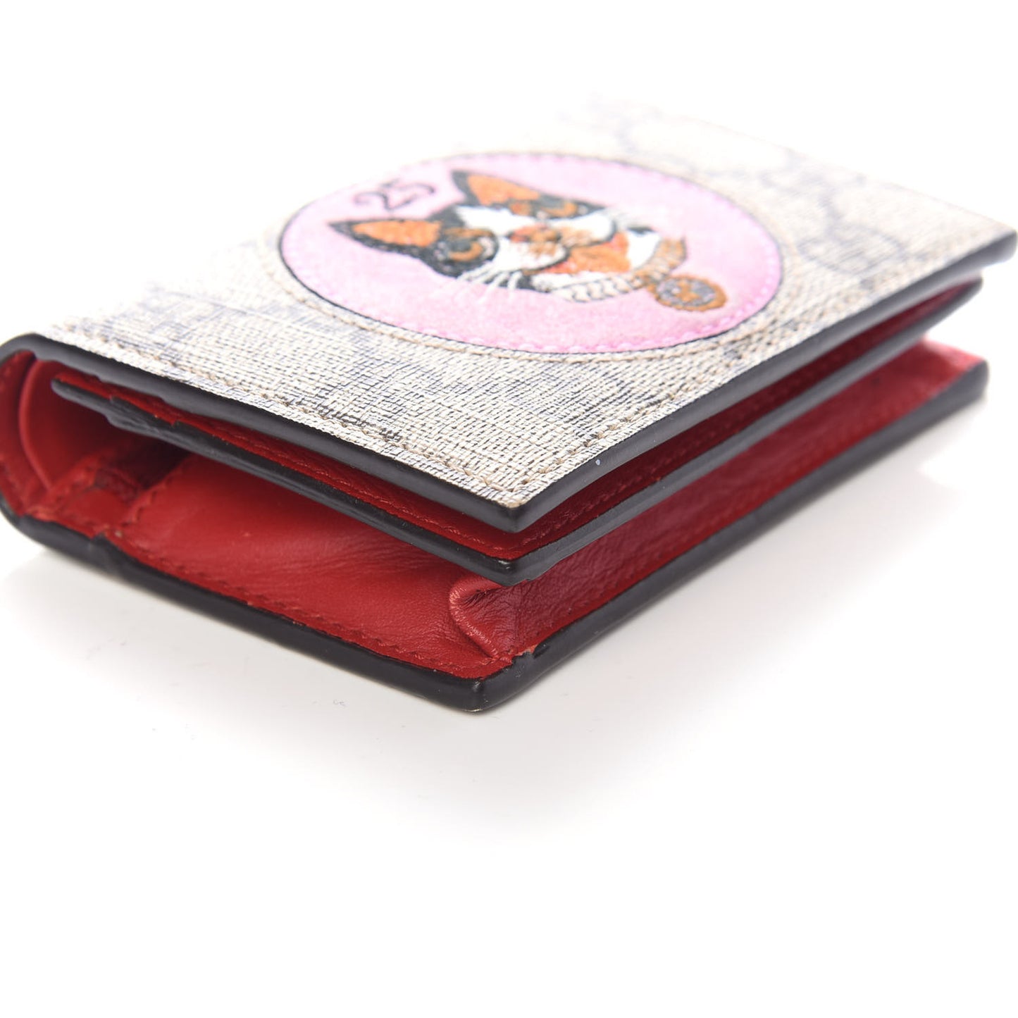 GG Supreme Monogram Bosco Patch Card Case Wallet Beige Malva Hibiscus Red
