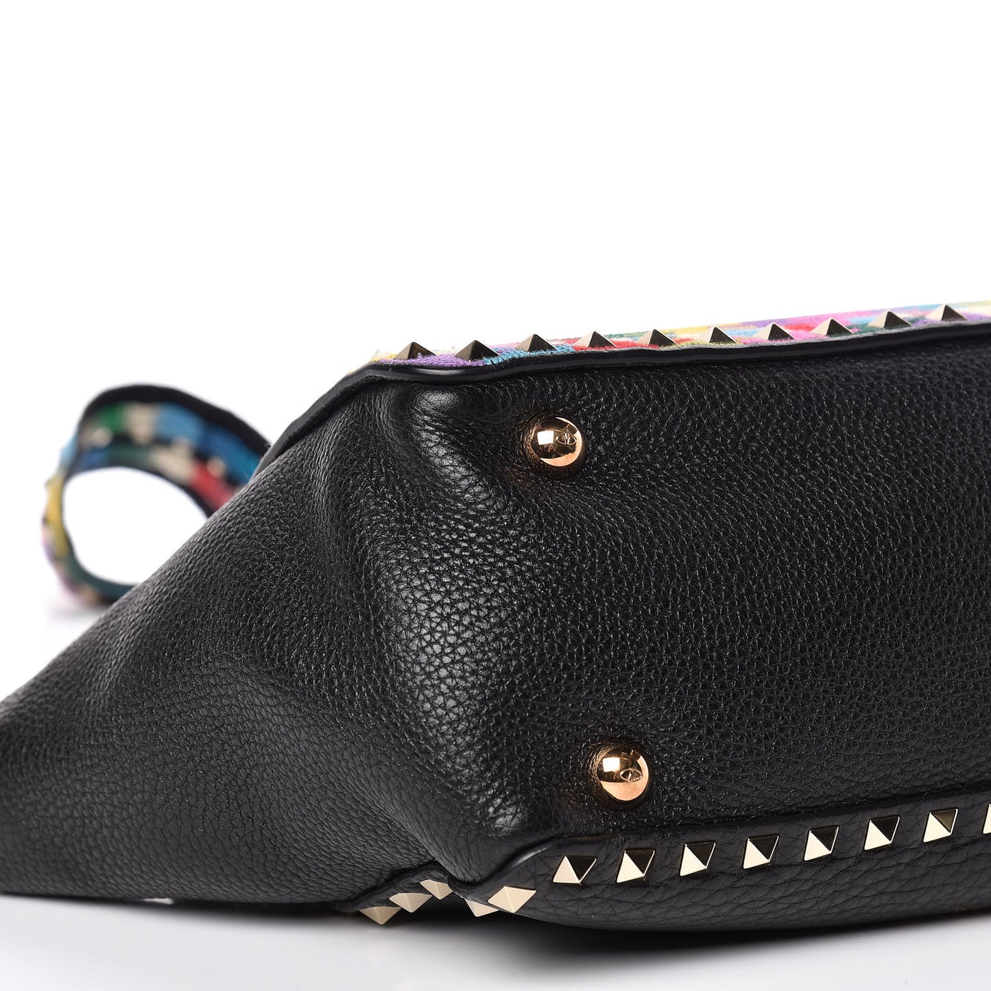 Grained Calfskin Embroidered Small Rockstud Rolling Tote Black