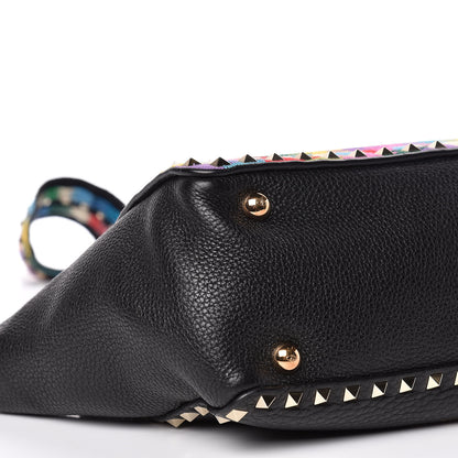 Valentino Garavani Grained Calfskin Embroidered Small Rockstud Rolling Tote Black 5 of 10