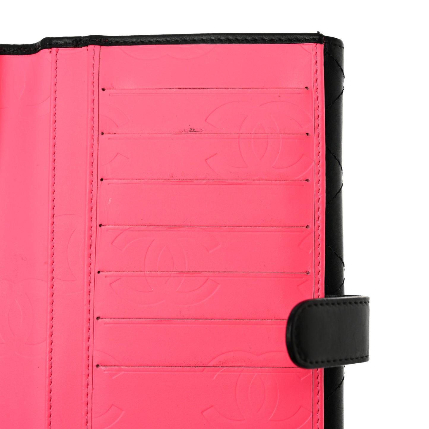 Calfskin Quilted Cambon Long Double Wallet Black