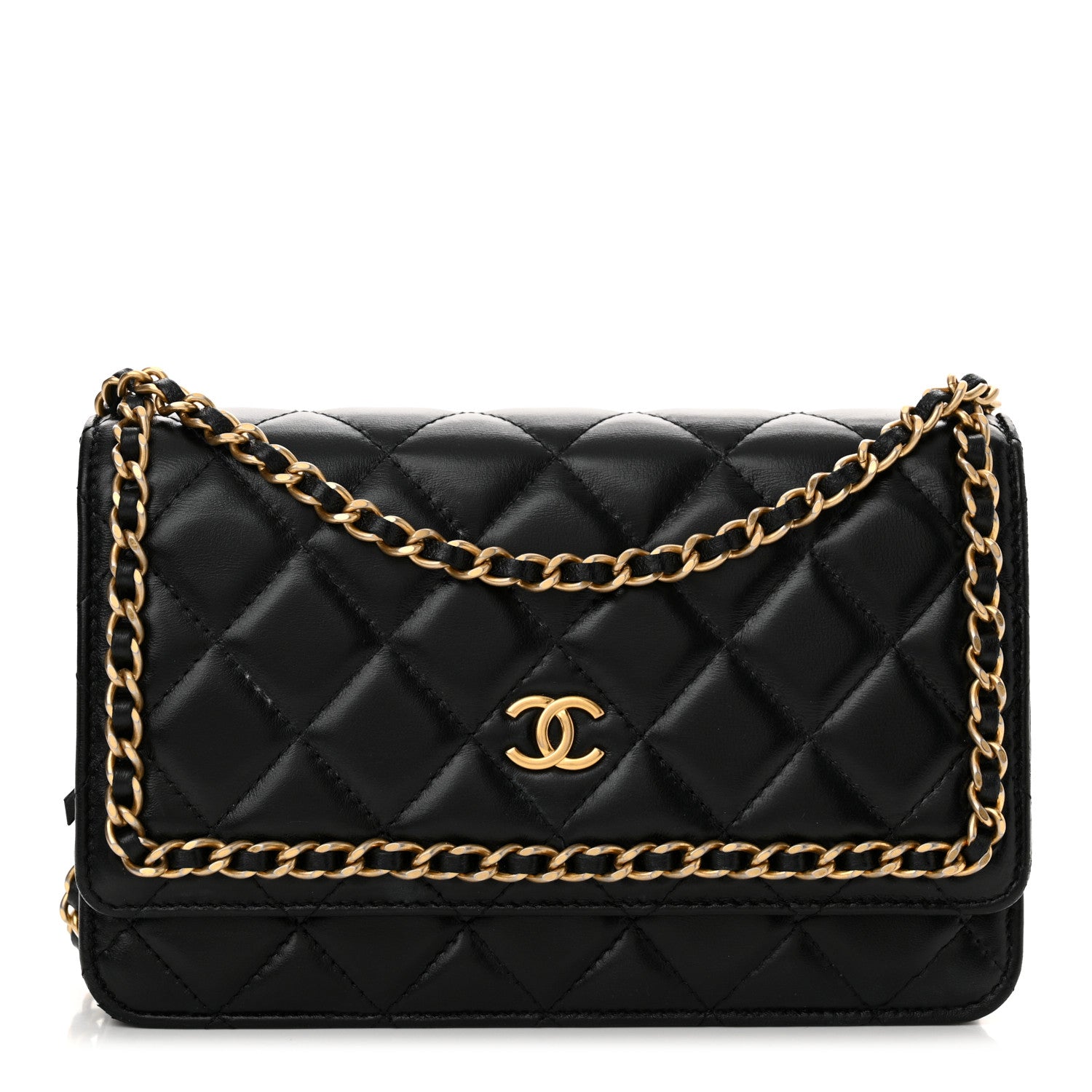 Chanel Lambskin Quilted Chain Around Wallet On Chain WOC Black 1 of 14