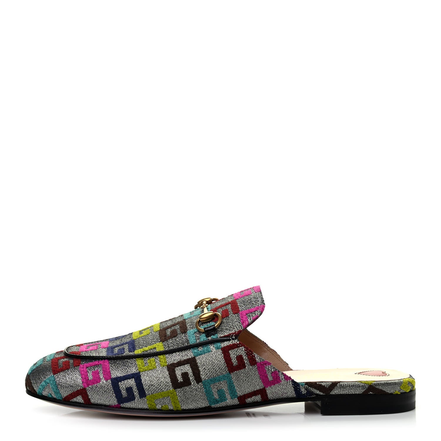 Gucci Velvet Lurex Square G Womens Princetown Slippers 40.5 Silver Multicolor 1 of 4