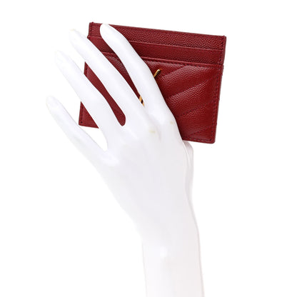 Saint Laurent Grain De Poudre Matelasse Chevron Monogram Credit Card Case Opyum Red 2 of 8