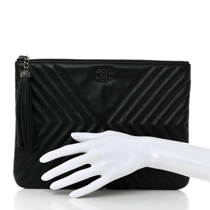 Chanel Calfskin Chevron Quilted Tassel Medium Cosmetic Case Black 2 of 7