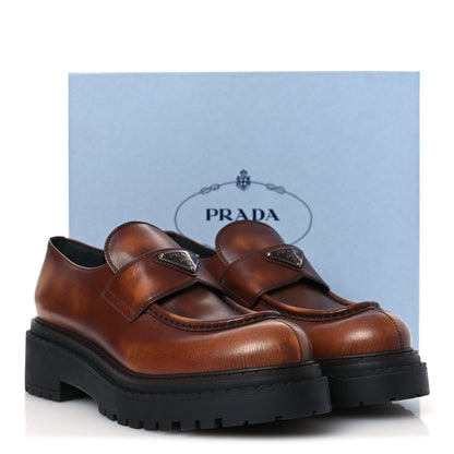 Prada Vitello Fume Metal Triangle Logo 50mm Loafers 40.5 Cognac 11 of 11