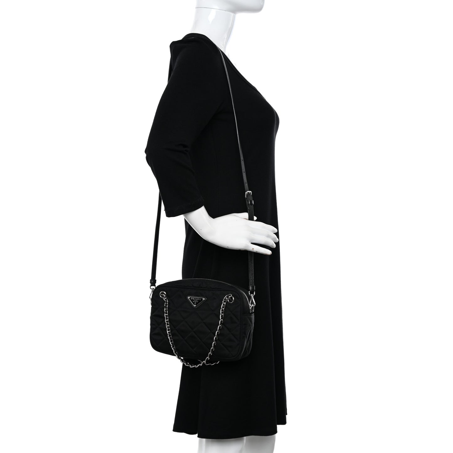 Nylon Tessuto Impuntu Quilted Bandoliera Crossbody Bag Black