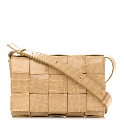Bottega Veneta Gloss Calfskin Croc Embossed Intreccio Cassette Crossbody Bag Praline 1 of 10