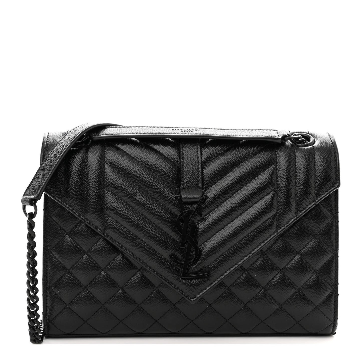 Grain De Poudre Textured Mixed Matelasse Triquilt Medium Monogram Monochrome Satchel Black