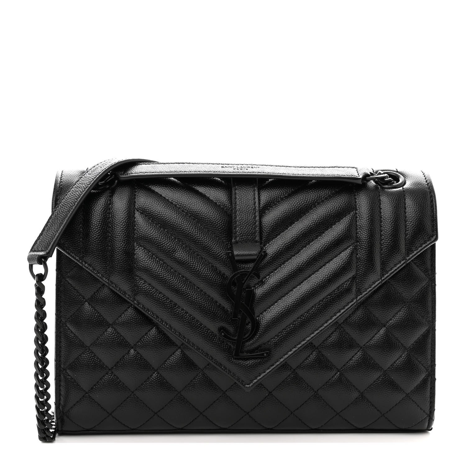 Saint Laurent Grain De Poudre Textured Mixed Matelasse Triquilt Medium Monogram Monochrome Satchel Black 1 of 11