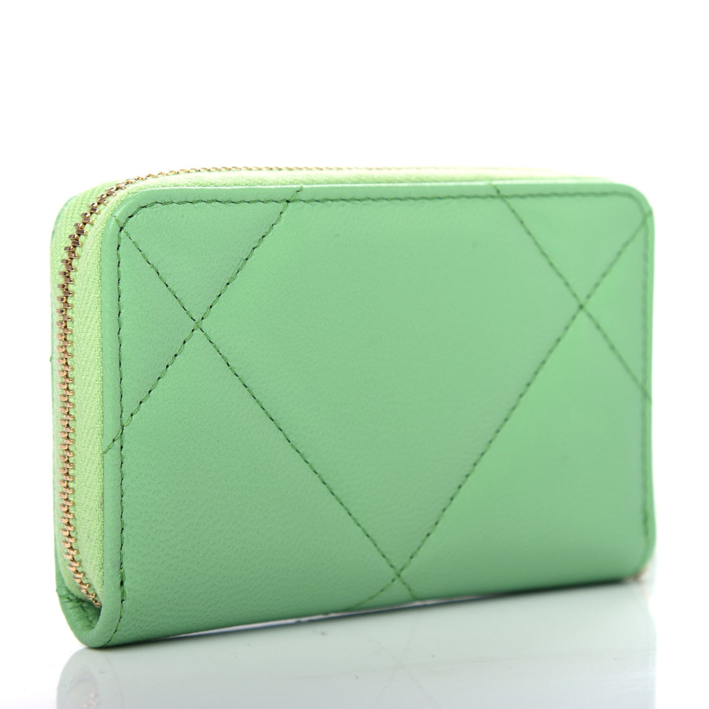 Shiny Goatskin Quilted 19 Zip Around Coin Purse Wallet Green