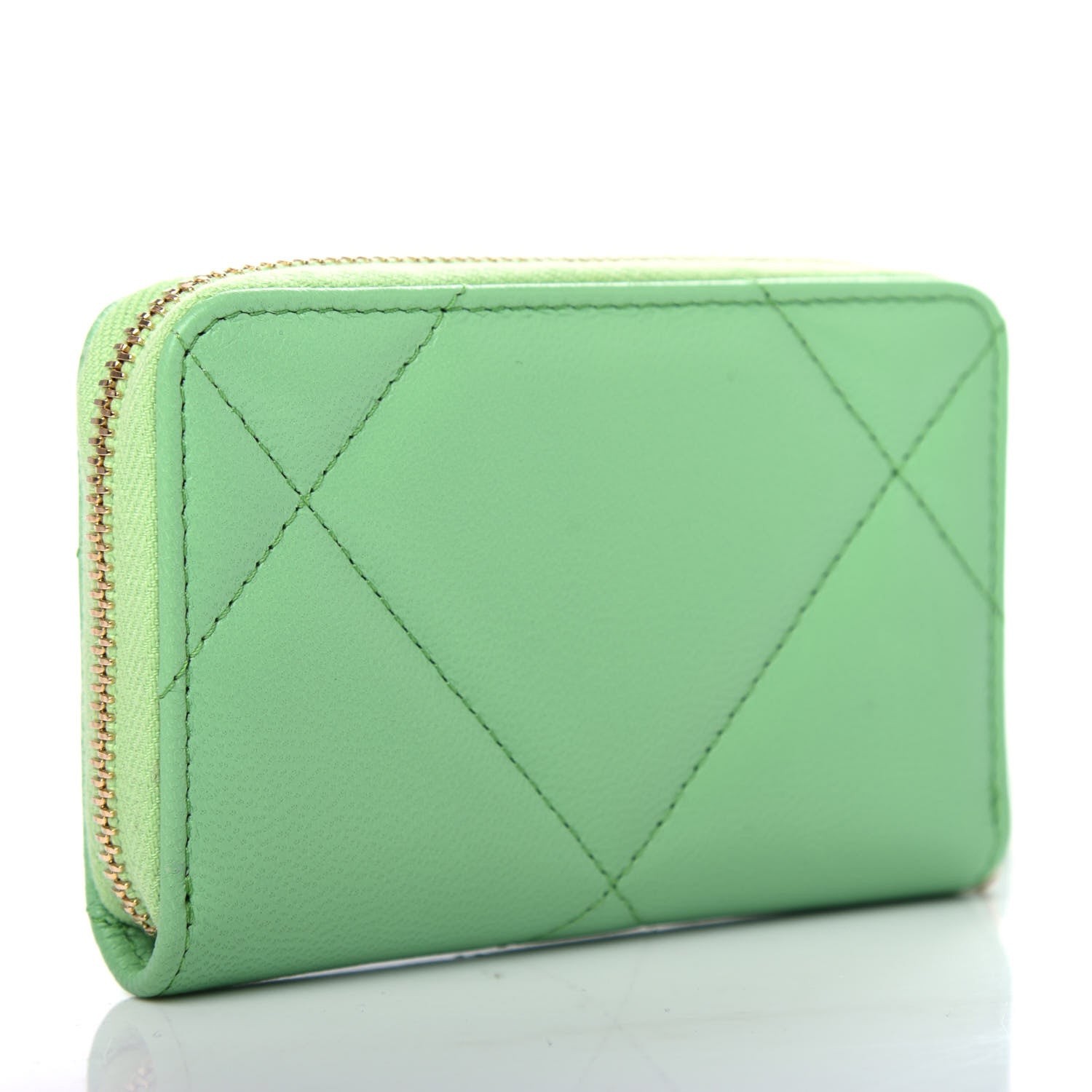 Chanel Shiny Goatskin Quilted 19 Zip Around Coin Purse Wallet Green 3 of 8