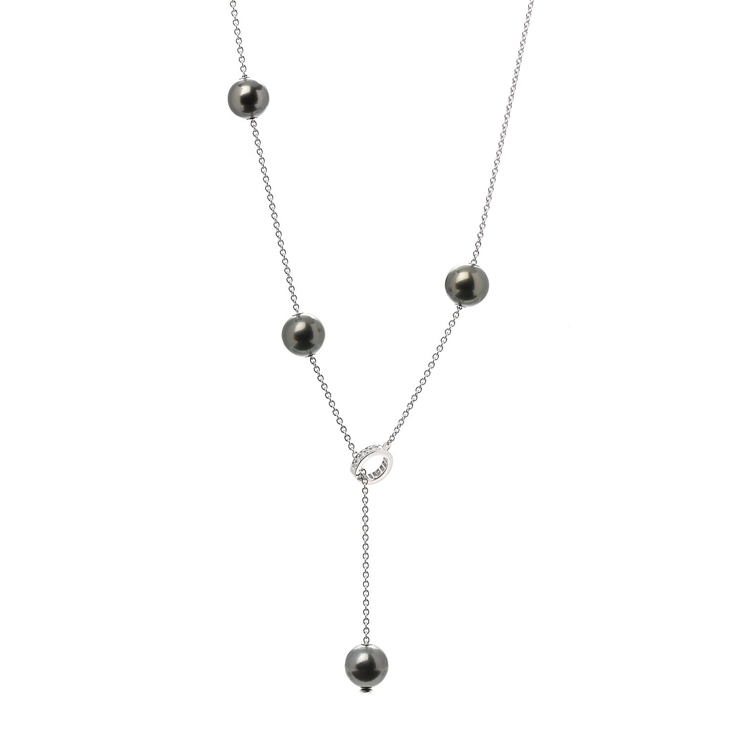 Mikimoto 18K White Gold Diamond Black South Sea Pearl 10mm Pearls In Motion Necklace 1 of 5